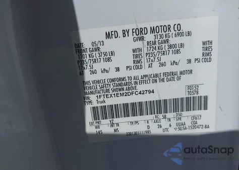 2013 Ford F-150 Xlt from USA, damaged, VIN 1FTEX1EM2DFC42794